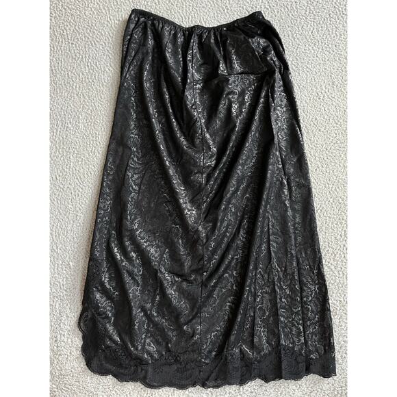 Vintage Illusion Slip Skirt Large Satin Floral Lace Trim Stretch Black Retro 80s - Picture 5 of 12